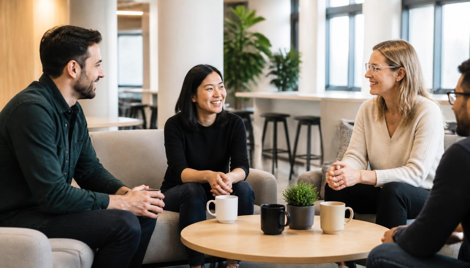Technology advisors sharing ideas around a conference table