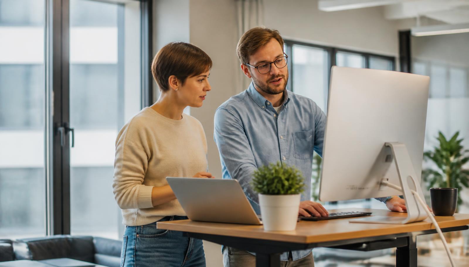Business team working on laptops connected to their cloud desktops